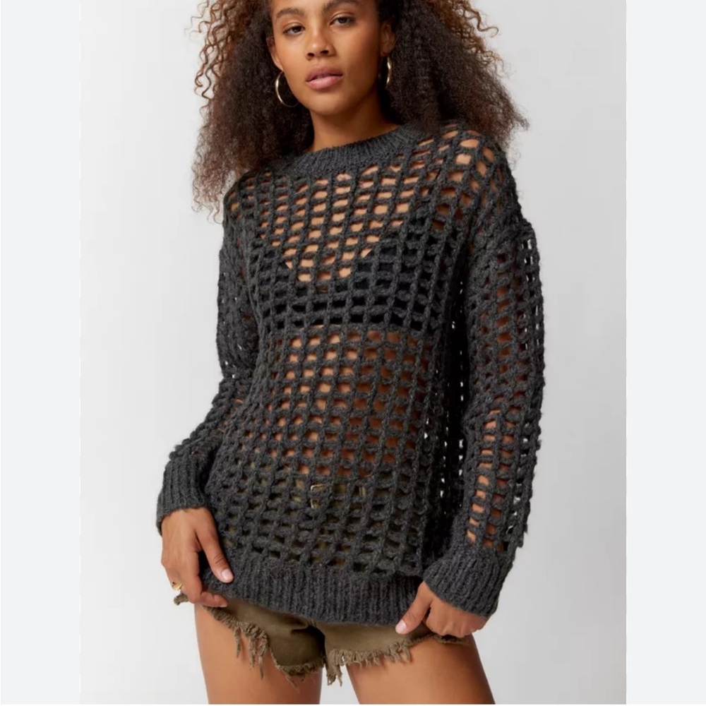 Urban Outfitters Gray Open-Knit Sweater